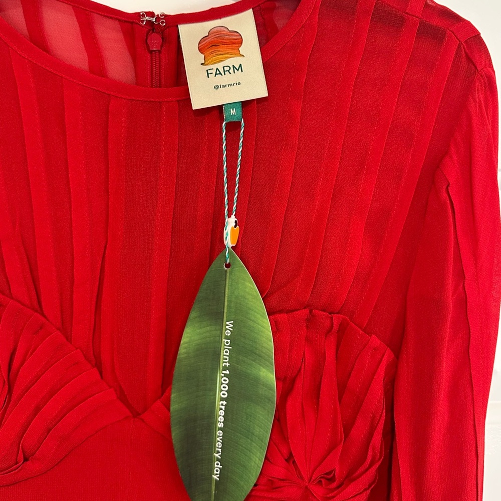 FARM Rio Bright Red Valentine’s Day Pleated Peplum Top Sz M NWT $198 - Picture 7 of 11